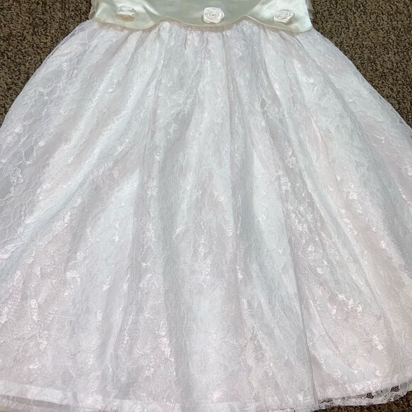 VTG,Little Miss Made In USA Lace White And Ivory Flutter Sleeve Sundress Size 8 - Picture 2 of 7